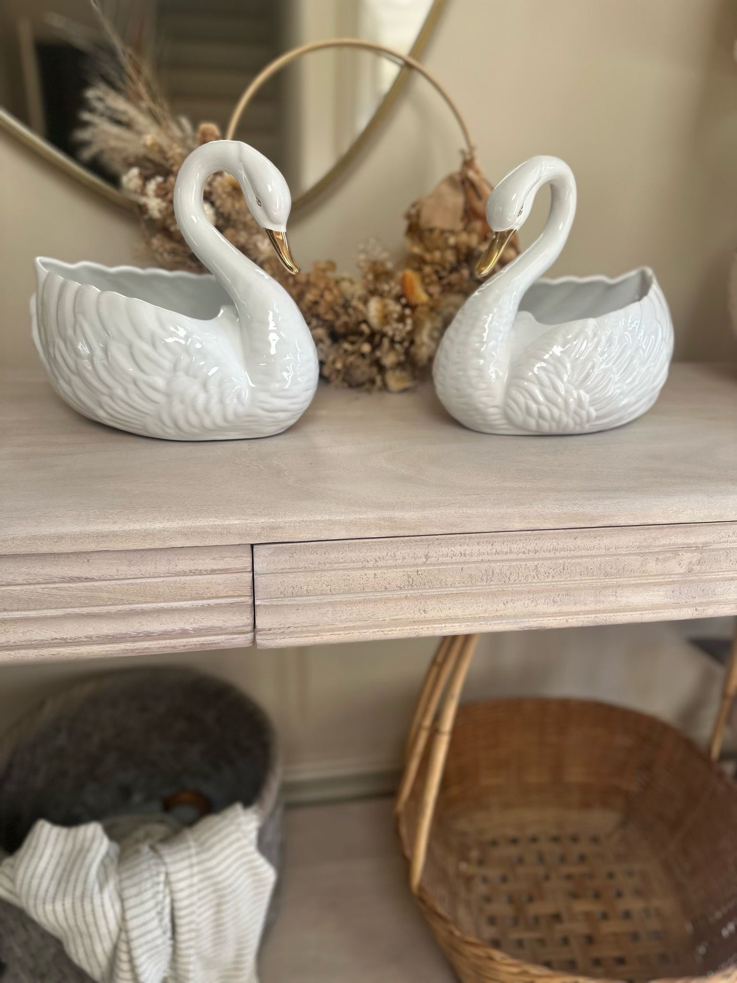 pair of swan 🦢 planters porcelain 1960’s