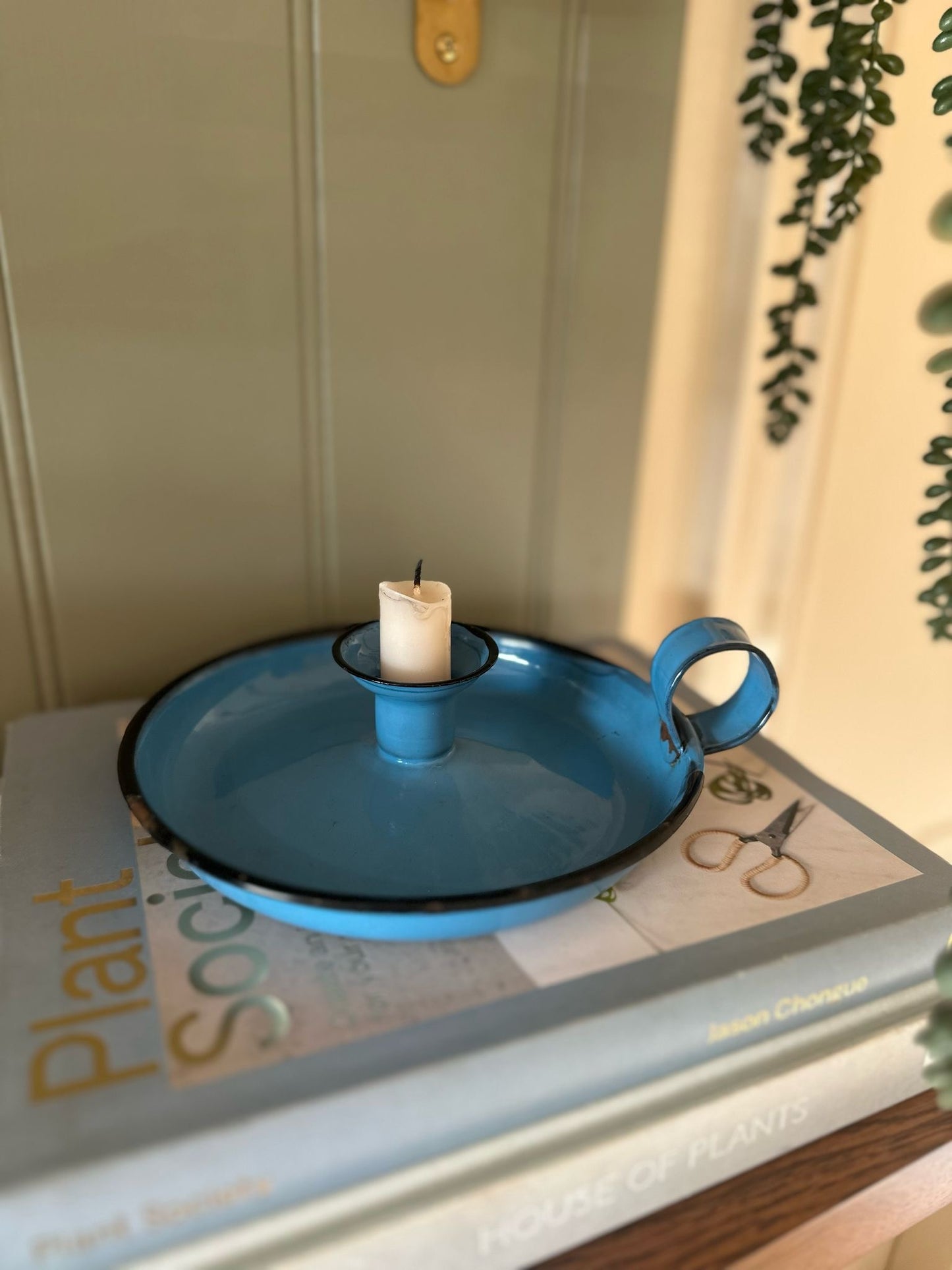 blue vintage chamberstick candle 🕯️ enamel