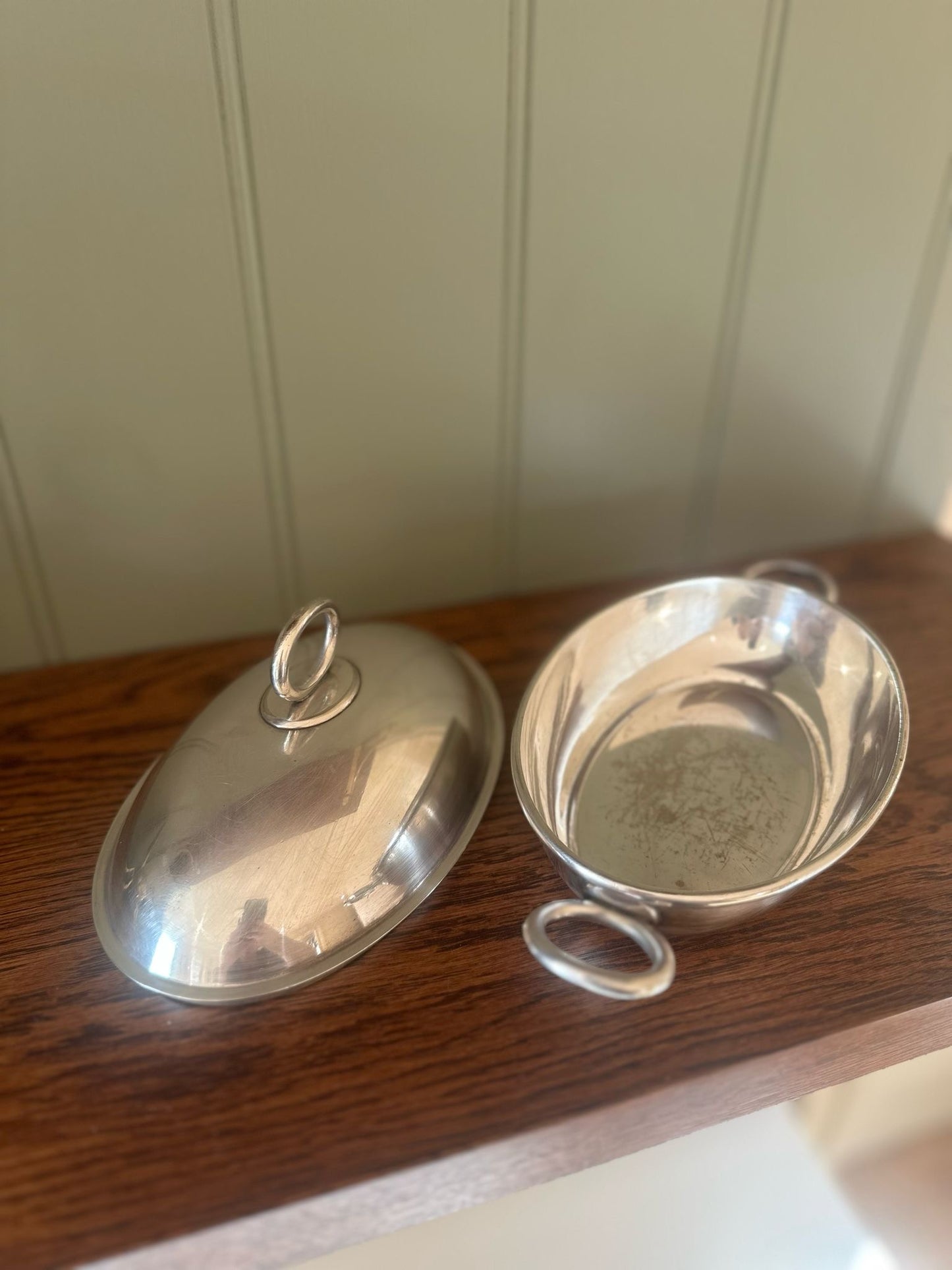 vintage MCM butter dish silver