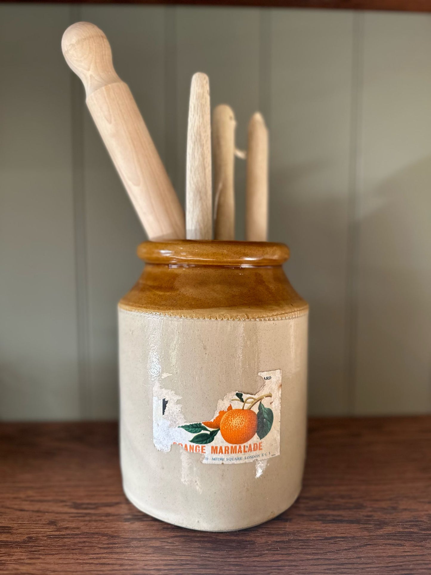 very large utensil jar stoneware marmalade vintage
