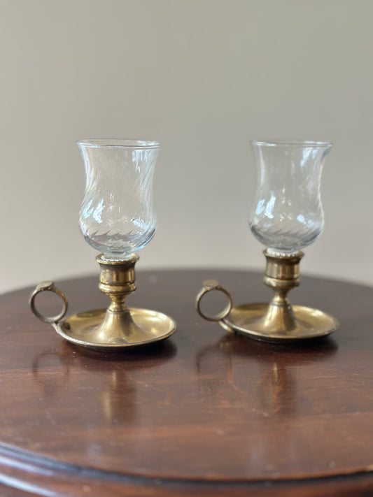 Rare glass candle chamber stick - brass glass
