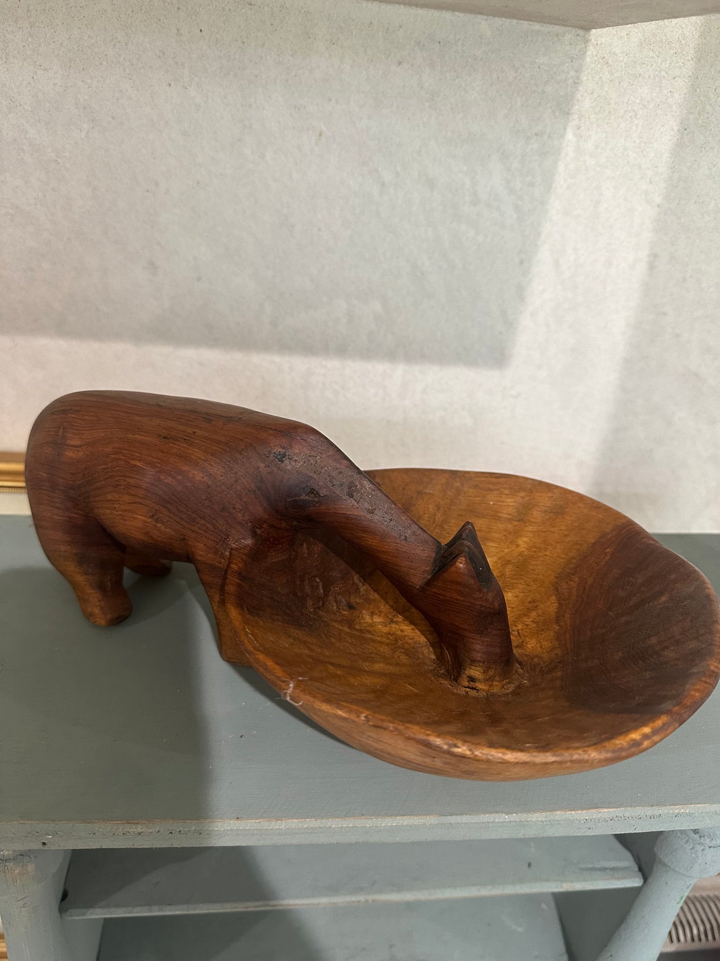 African hand carved watering hole nut trinket bowl folk art