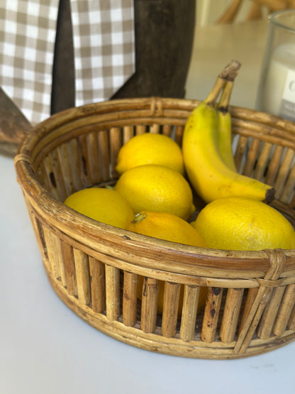1970s vintage rattan fruit basket