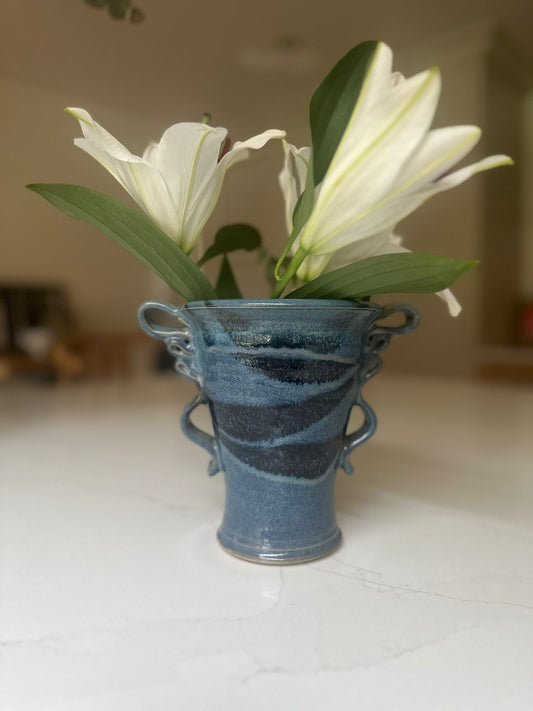 Vintage Hand pottery vase blue