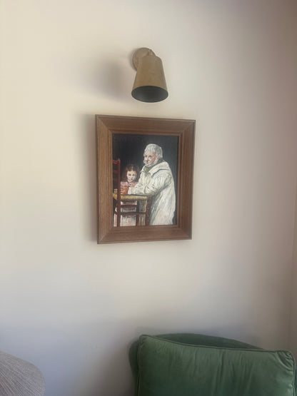 Vintage oil on board priest painting signed framed