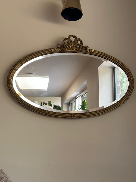 Oval mantel mirrors with bow top large