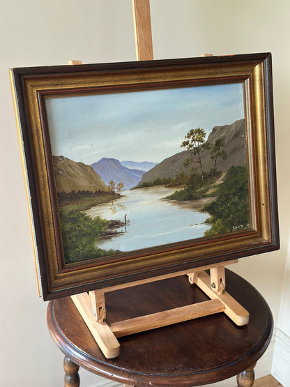 A. Lewis vintage oil on canvas painting signed framed - river scene
