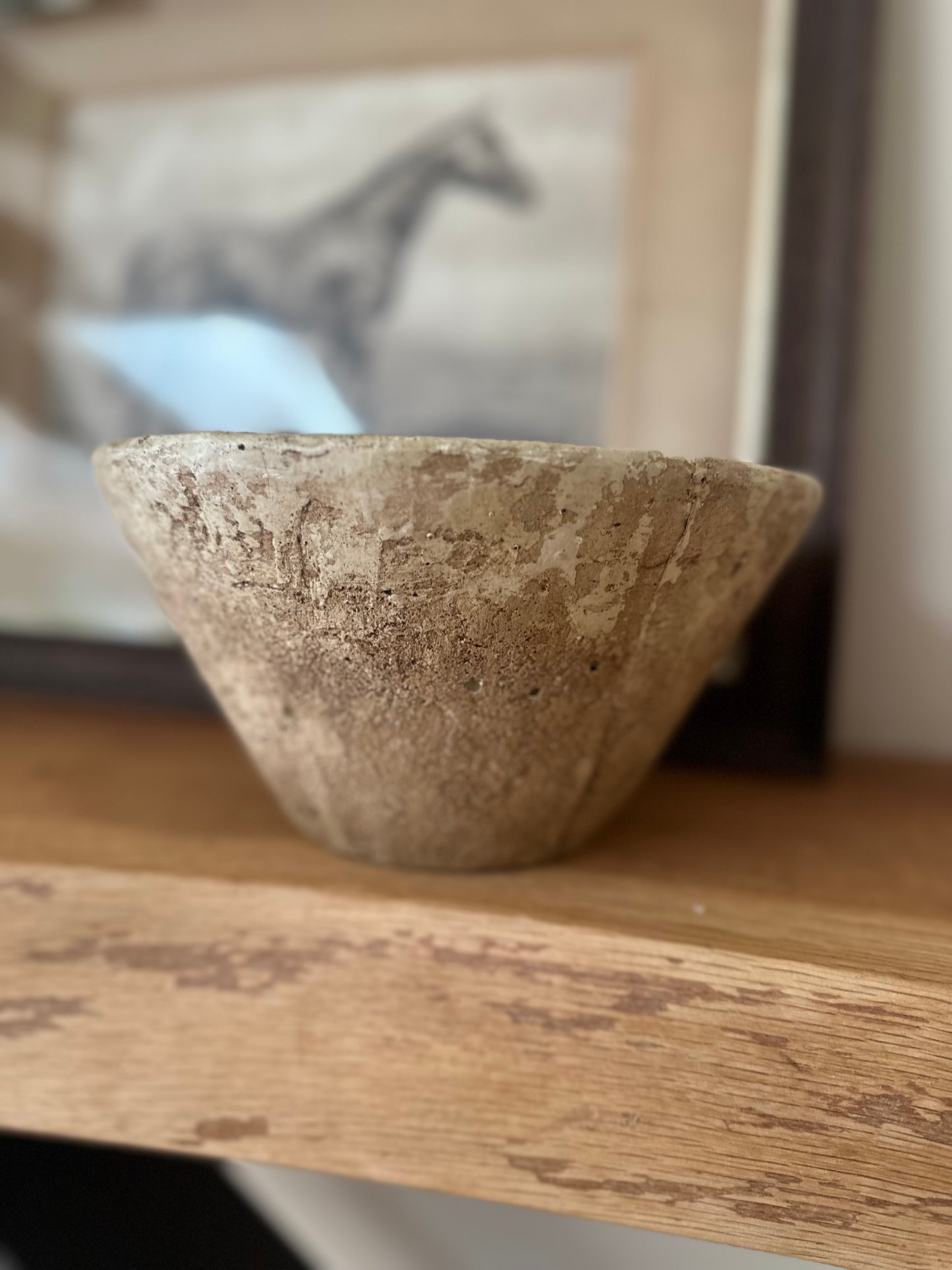 Vintage burner stone pot with etched writhing