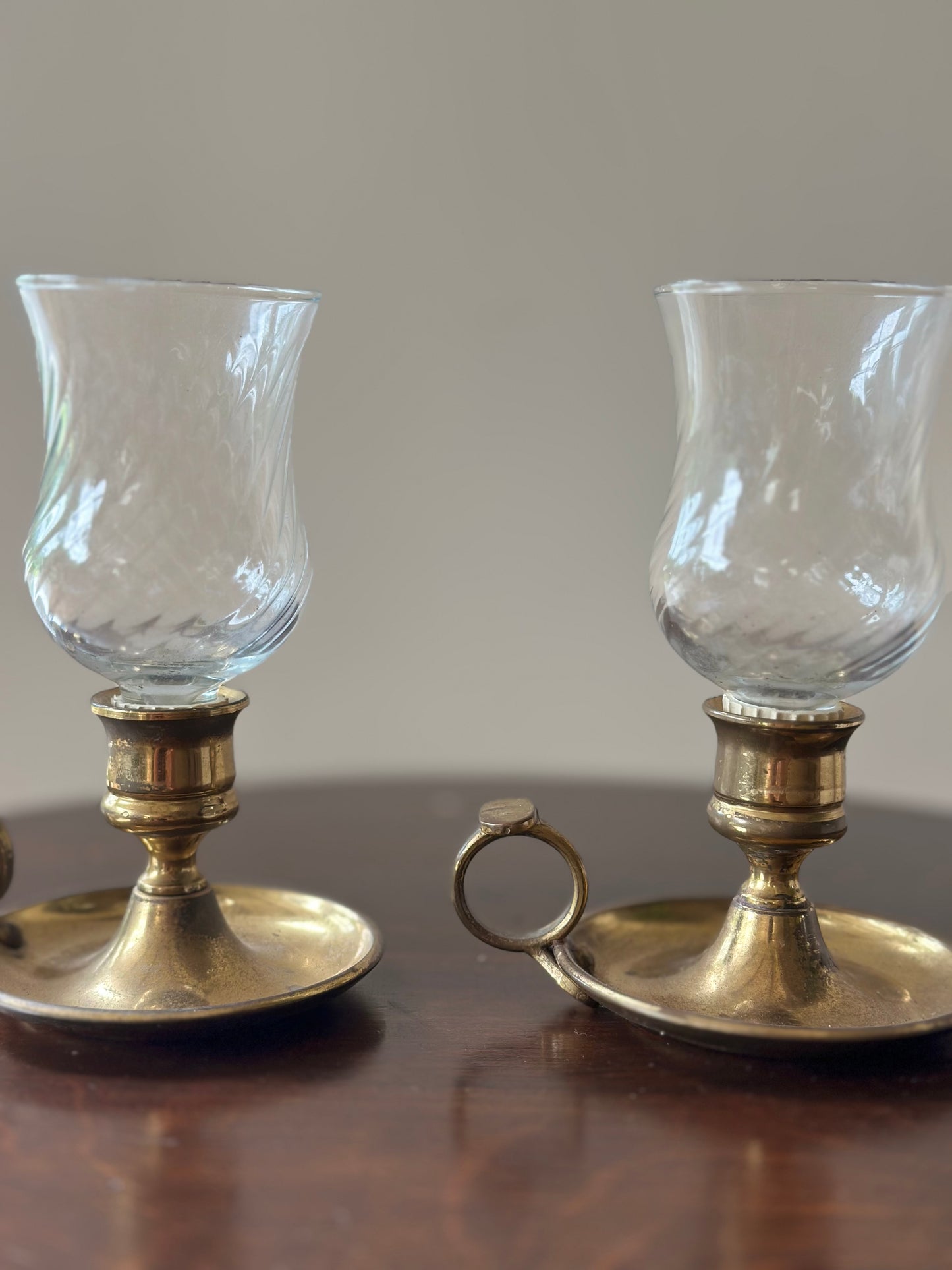 Rare glass candle chamber stick - brass glass