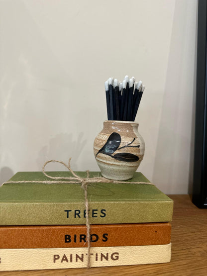 vintage studio pottery match holder neutral colour