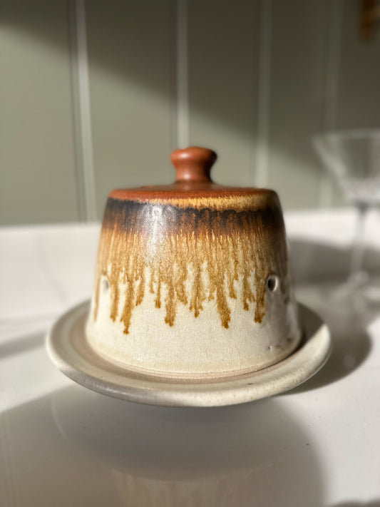 vintage cheese dome / butter dish studio pottery