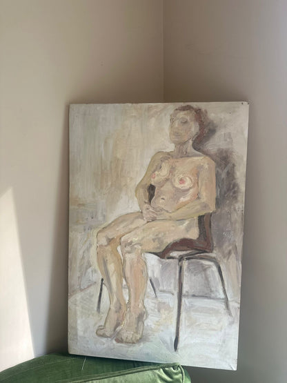 naked lady canvas oil painting in neutral colours