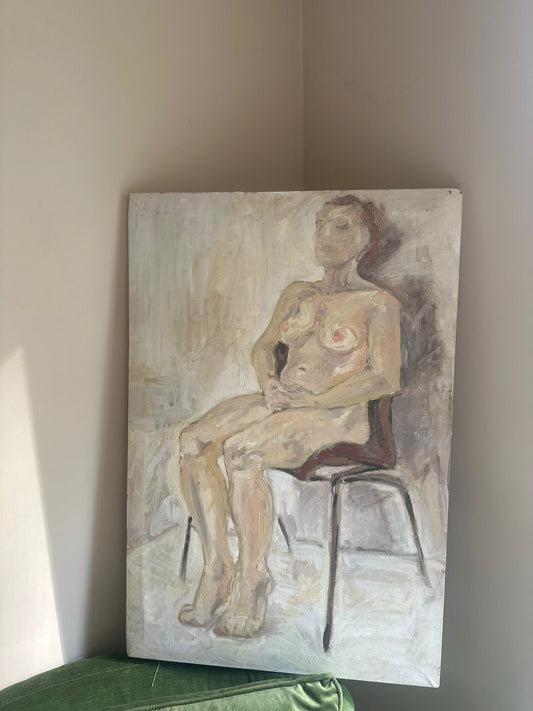 naked lady canvas oil painting in neutral colours