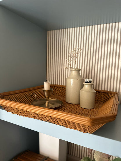 vintage tray angular MCM wicker