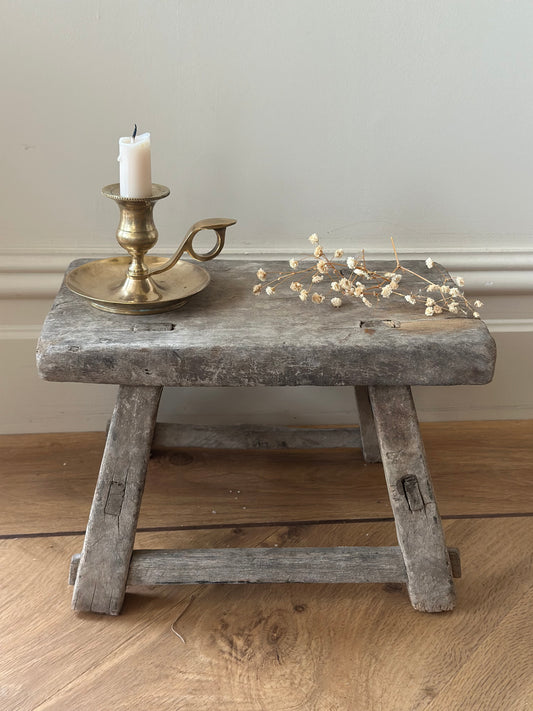 Vintage handmade wood wide stool