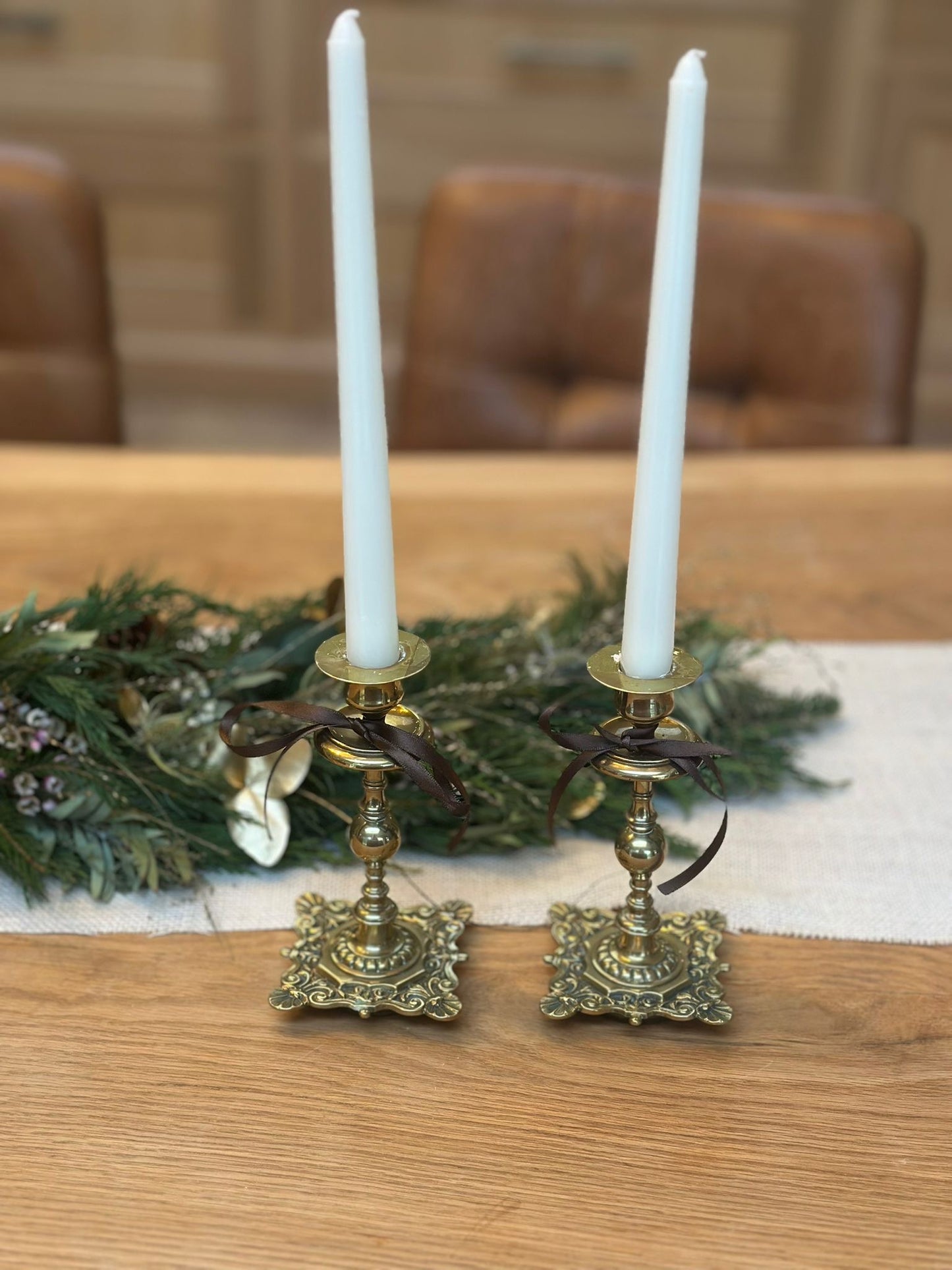 Brass candle holders vintage Georgian style (pair)