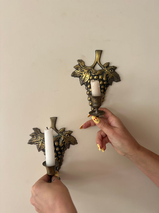 Pair of Vintage brass grape wall sconces