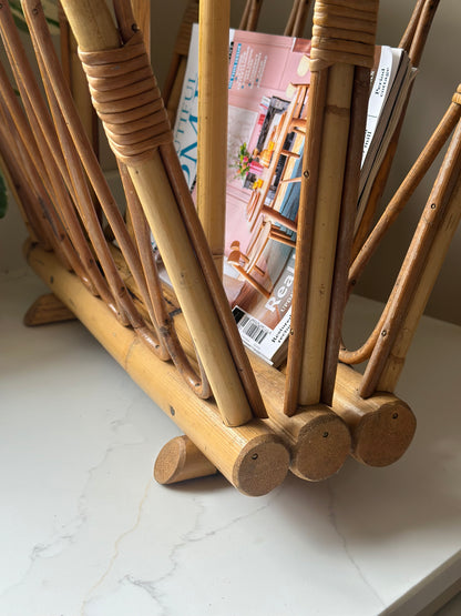 Bamboo 1970s magazine rack - solid rattan