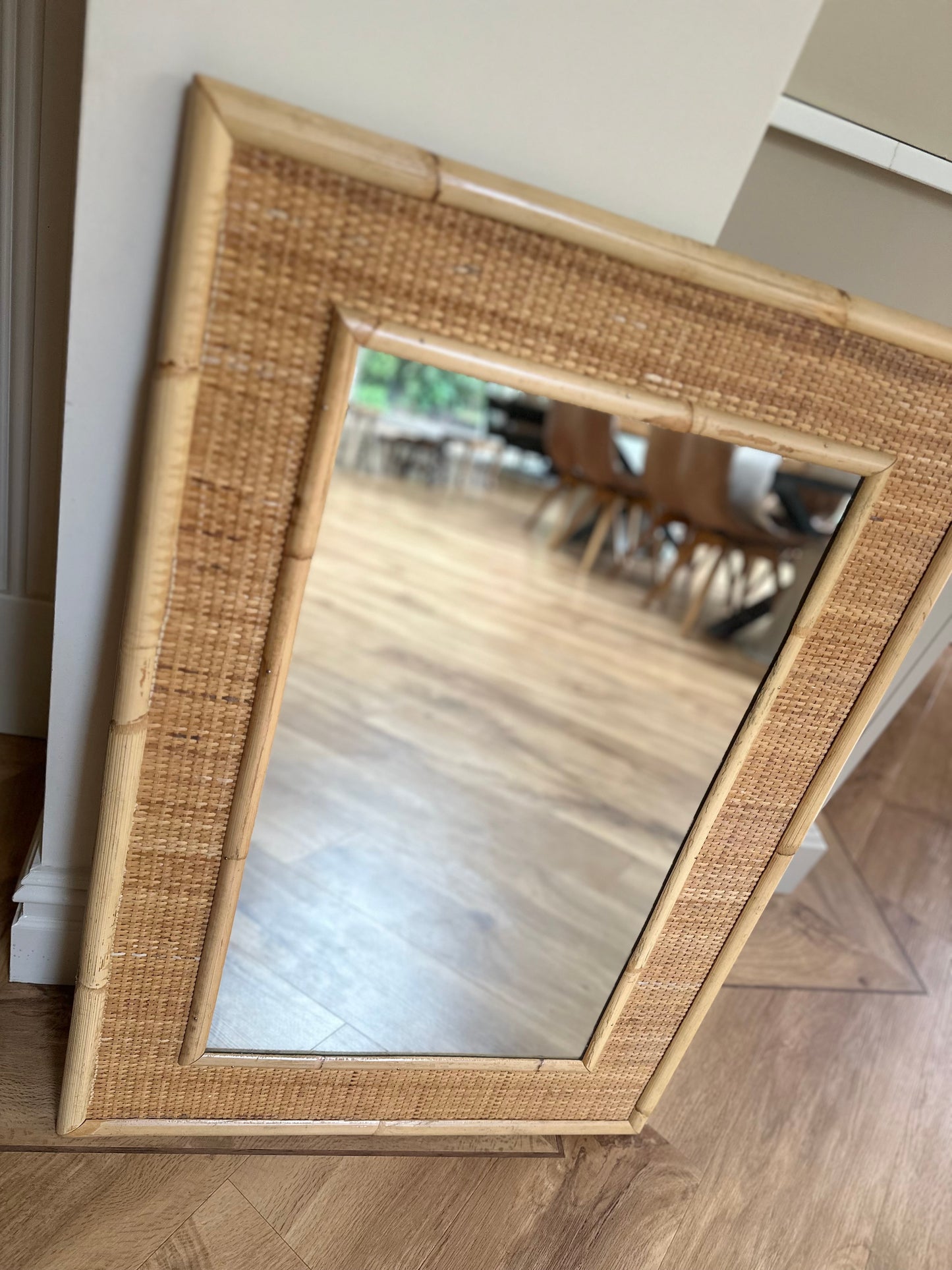 Mid century vintage rattan bamboo large mirror