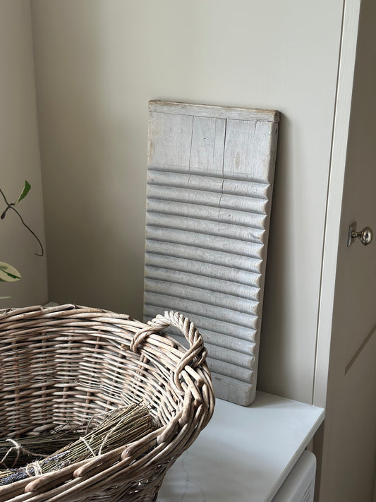 Vintage white washed wash board large