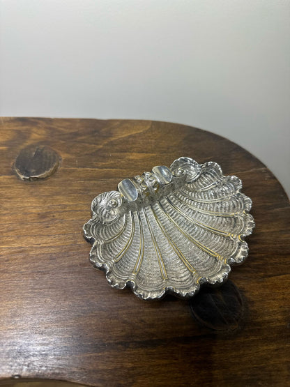 shell scalloped silver vintage trinket dish