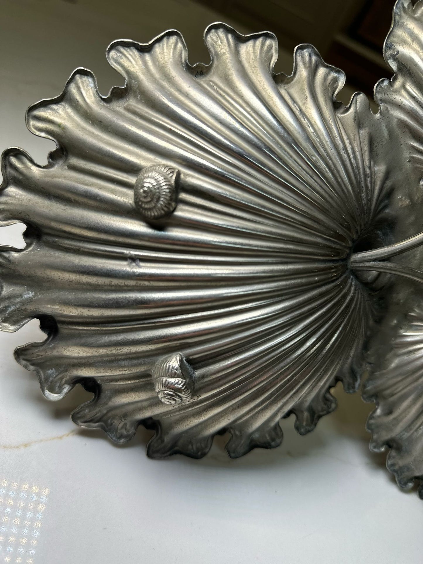 Victorian shell trio silver nibbles tray handle