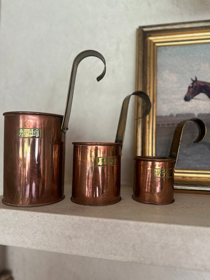 Set of 3 copper brass pint measures vintage