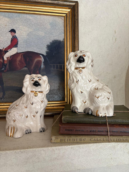 Pair of beswick wally dogs Staffordshire style cream & gold