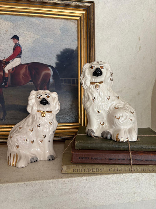 Pair of beswick wally dogs Staffordshire style cream & gold