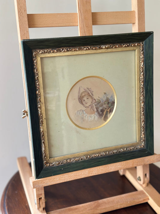 Victorian watercolour - young girl framed