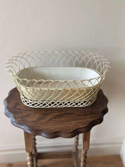 Vintage French wire cream chippy planter large