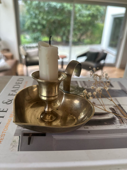 Rare vintage heart shaped candle chamber stick brass