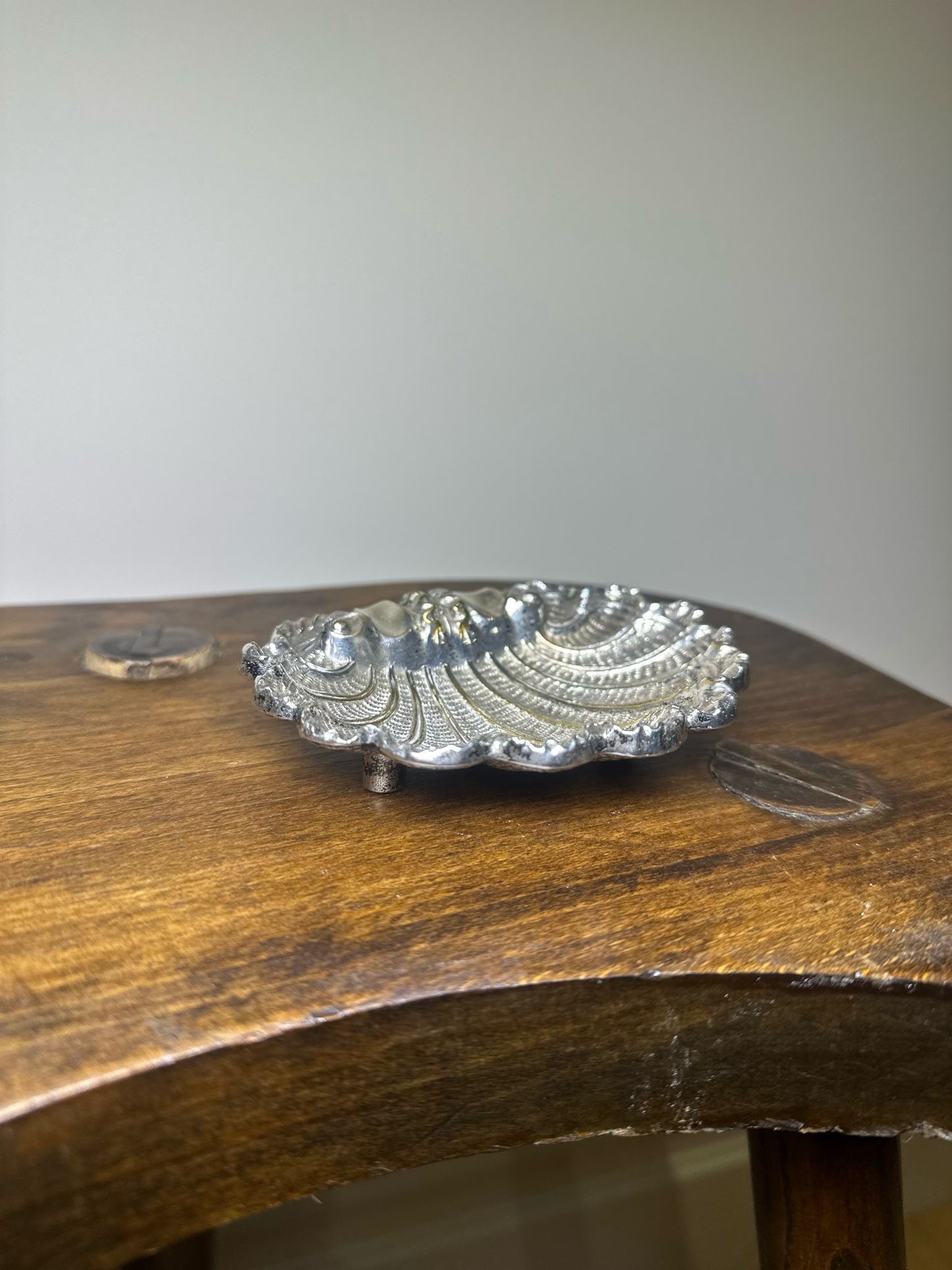 shell scalloped silver vintage trinket dish