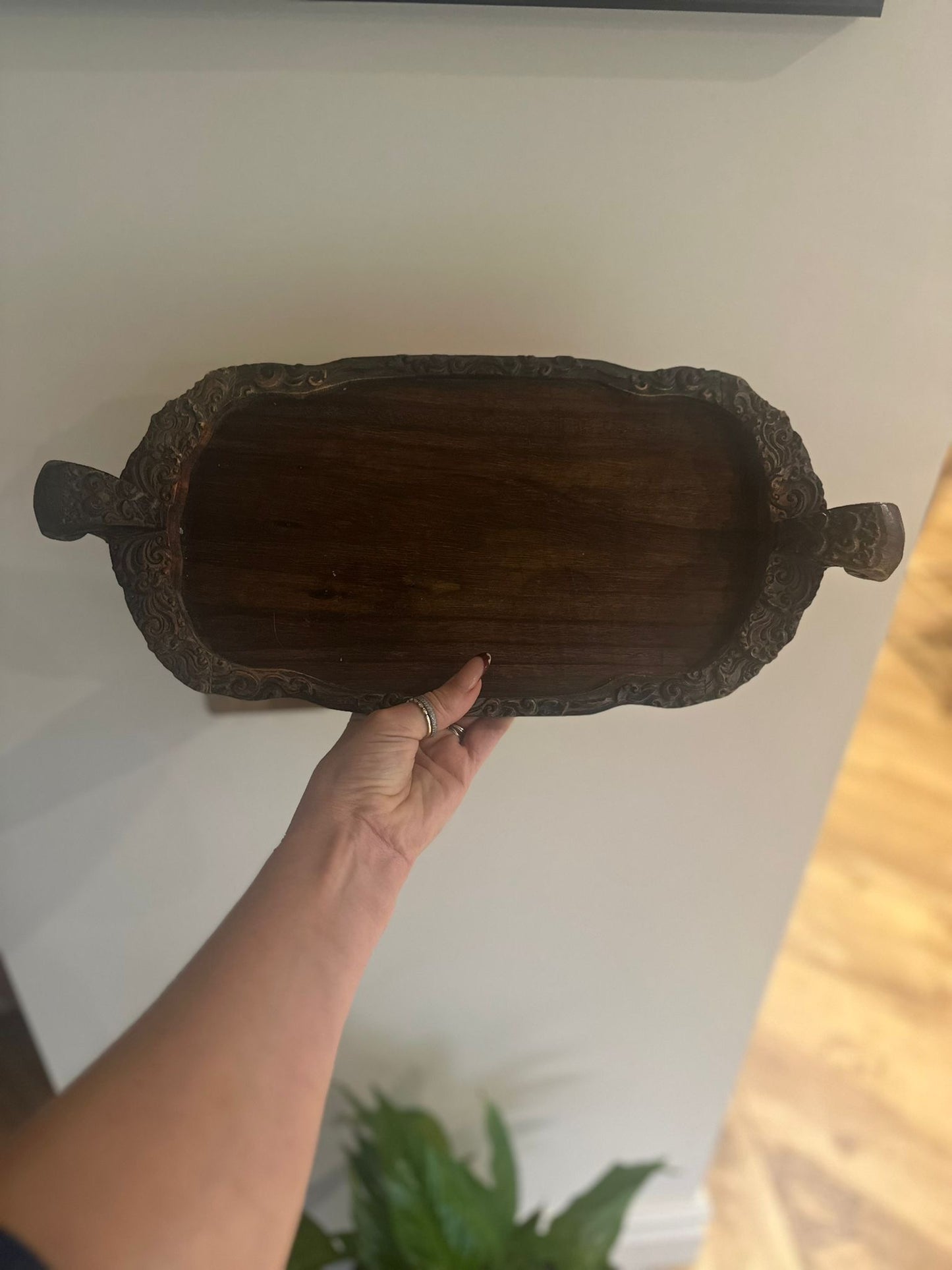 Vintage hand carved wooden tray