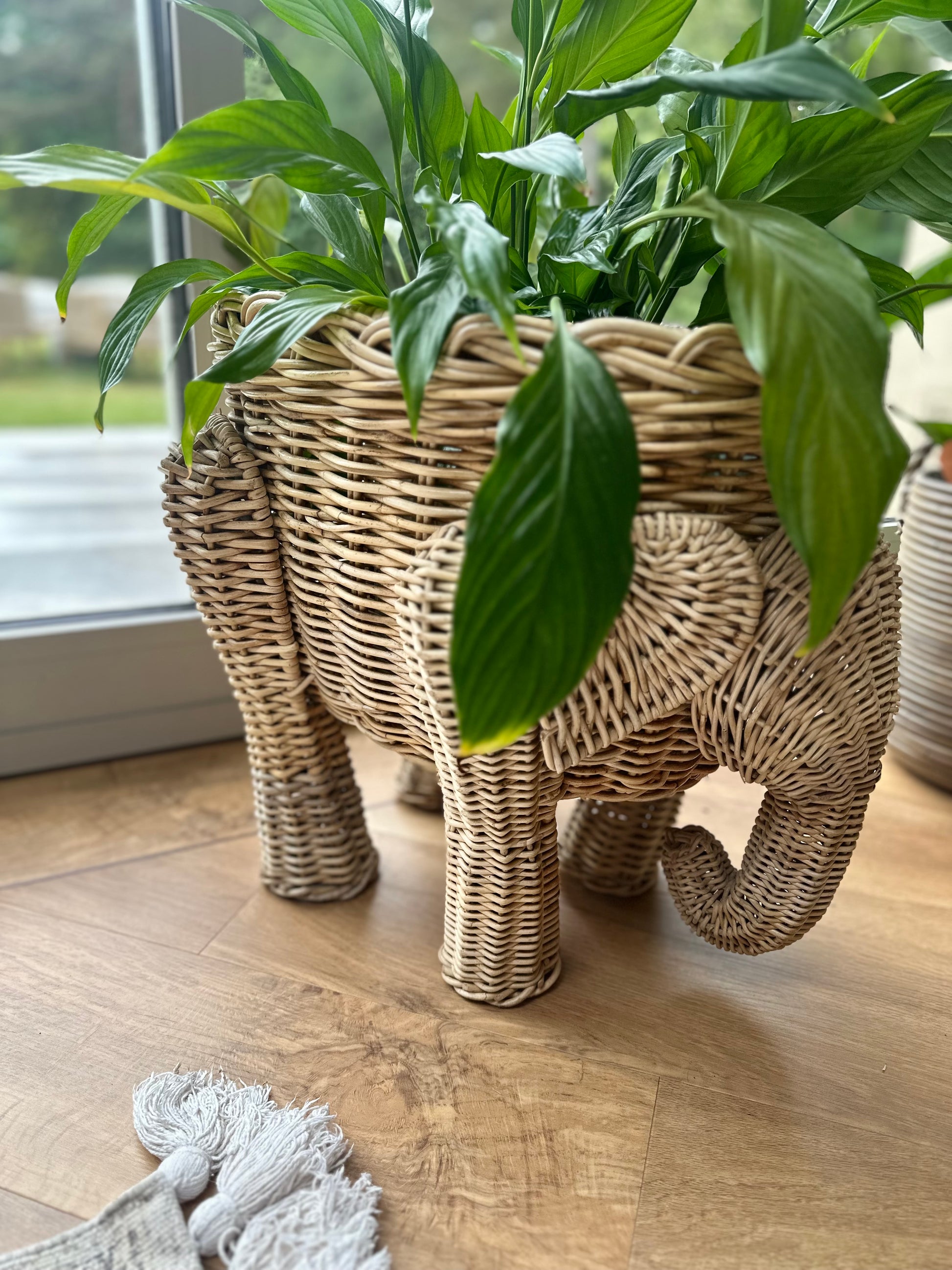 elephant planter indoor Mid century vintage large elephant wicker planter -Rare – Folkstory