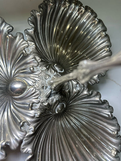 Victorian shell trio silver nibbles tray handle