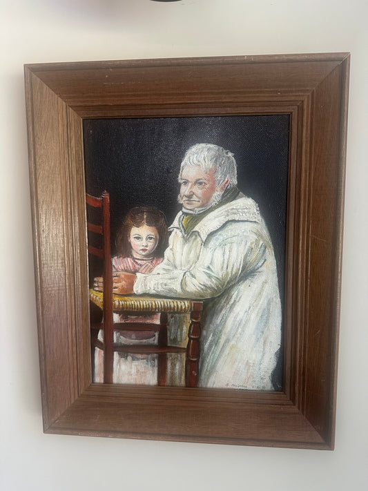 Vintage oil on board priest painting signed framed