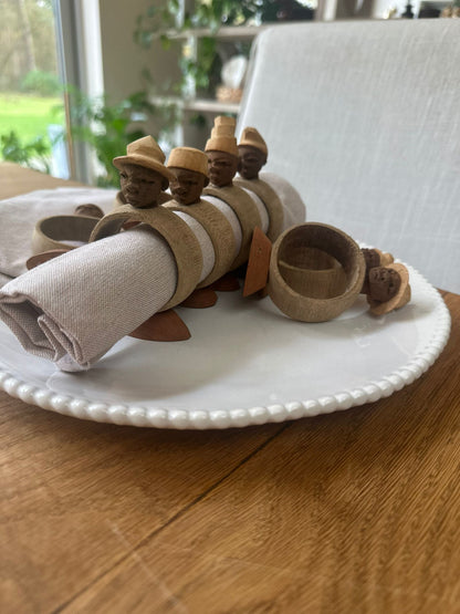 Vintage 8 x hand carved napkin holder's