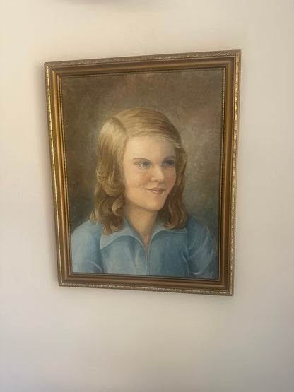Vintage paint on board young girl signed framed
