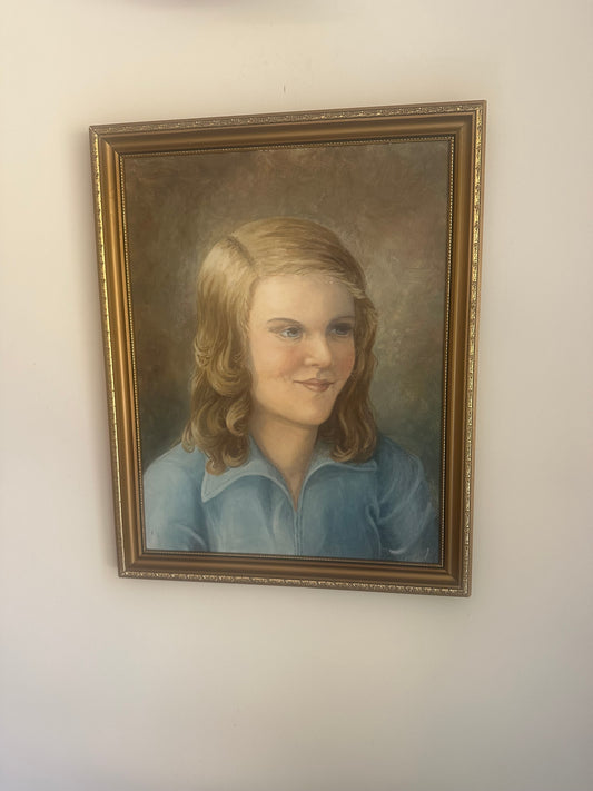 Vintage paint on board young girl signed framed