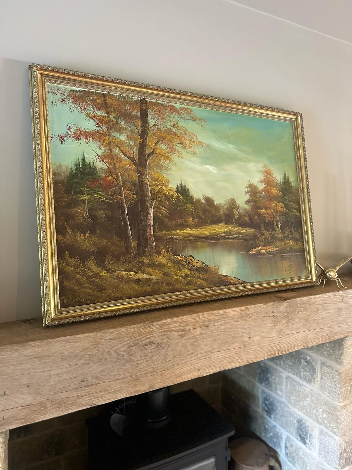 large oil country side scene framed signed