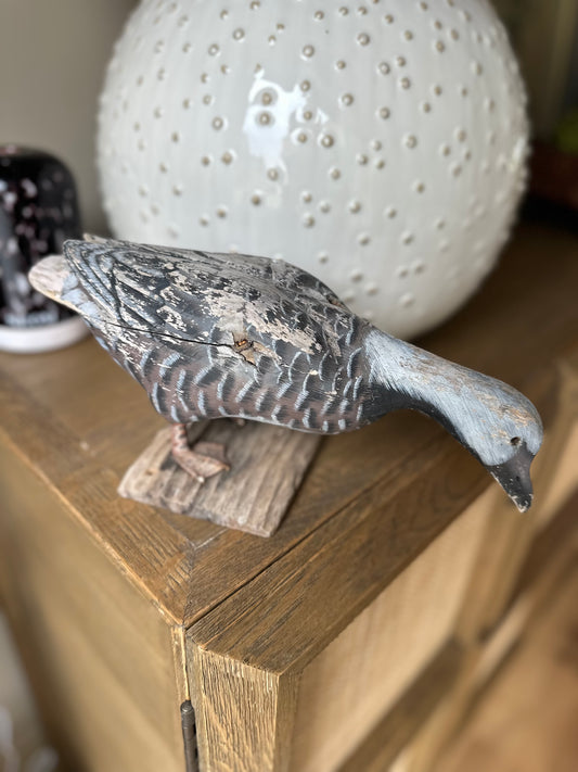 Vintage carved hand painted goose folk art
