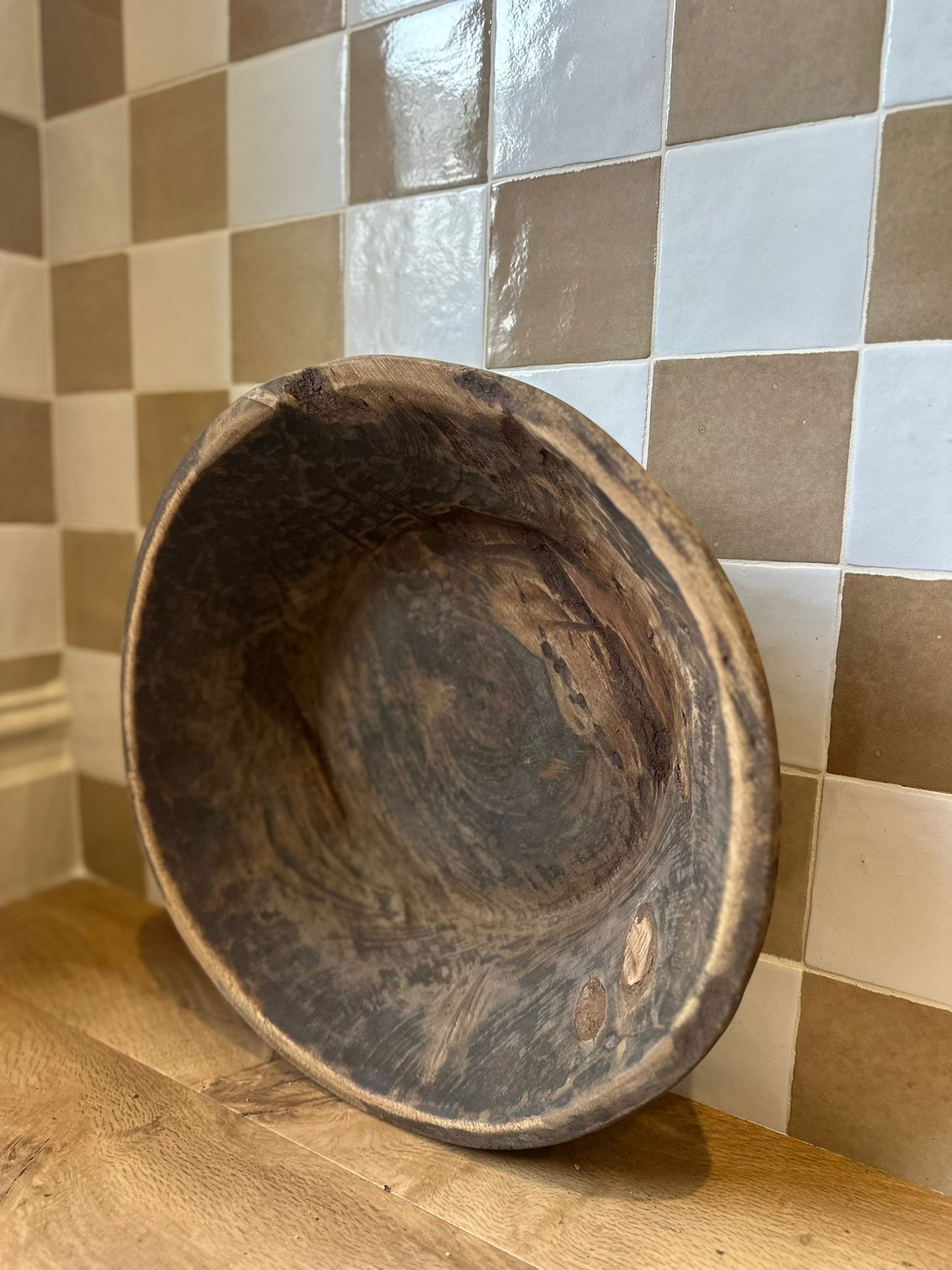 Vintage large wooden dough bowl Holland