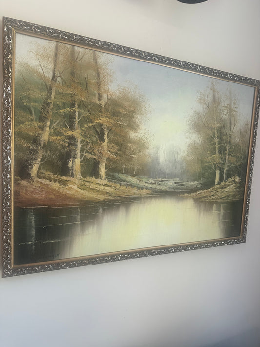 Large vintage country side painting signed framed