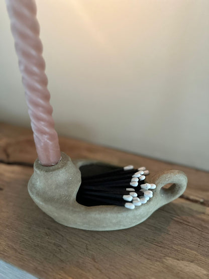 Studio pottery chamber candle & match holder