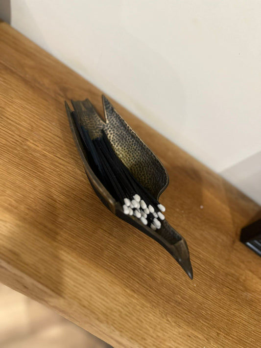 Mid century trinket dish bird black & brass