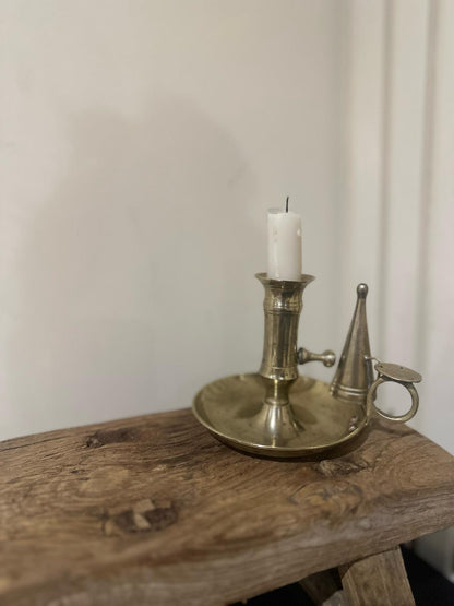 vintage brass chamber stick candle holder snuffer