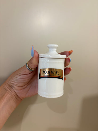 Trio of vintage spice pot in medical style