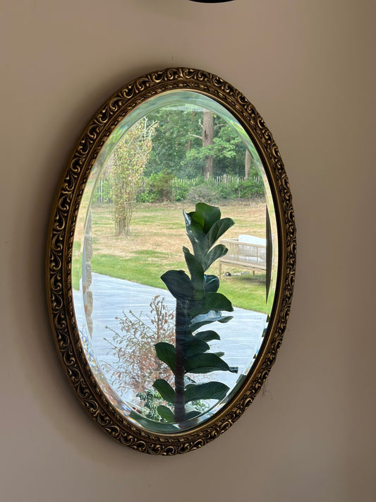 Oval mirror in gilt gold style frame large bevelled edge