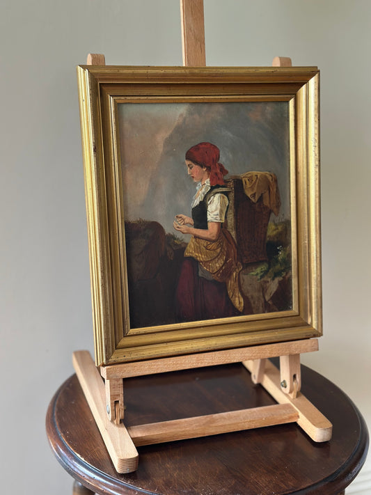 Peasant girl - Eastern European painting on board framed